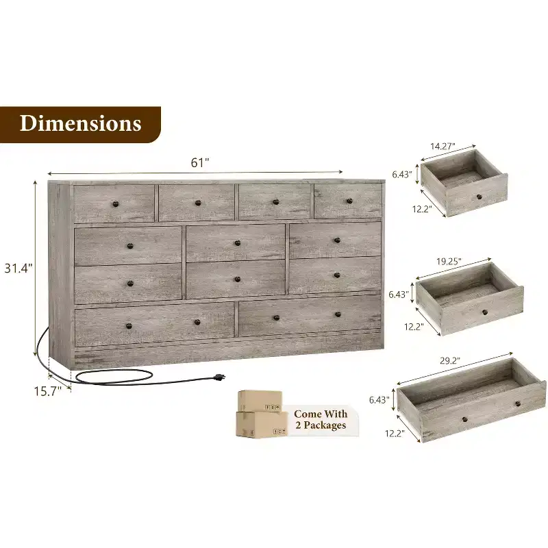12 Drawer Dresser for Bedroom, Large Storage Cabinet TV Stand, Wood Dresser, for Living Room, Hallway