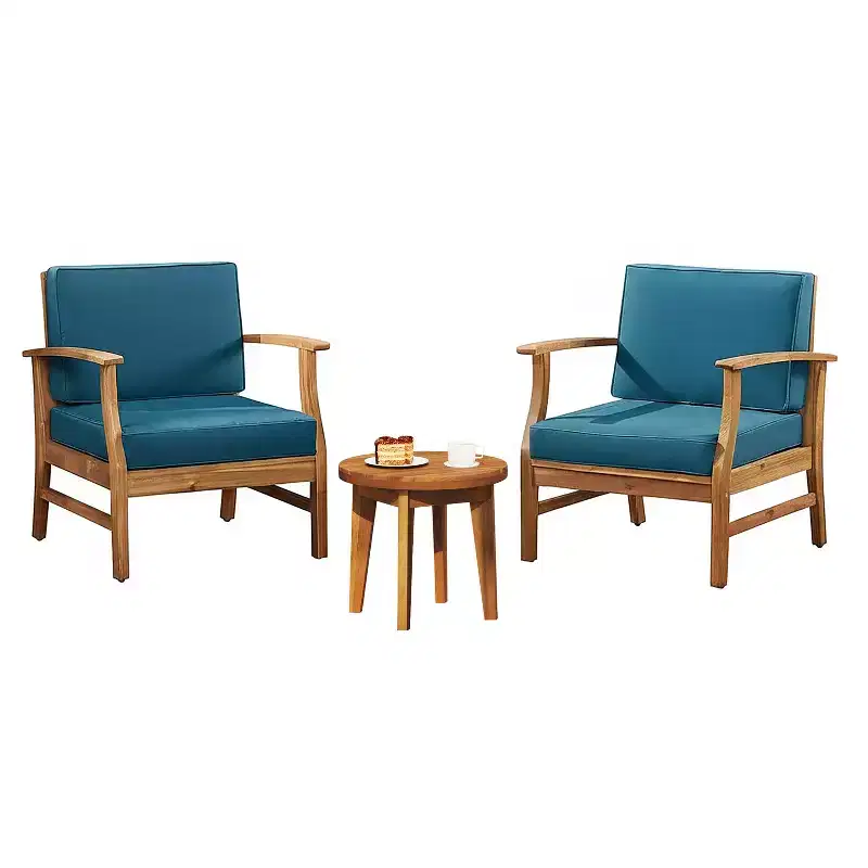Christopher Knight Home Bennett Rustic 3 Piece Patio Acacia Wood Club Chairs with Round Accent Table