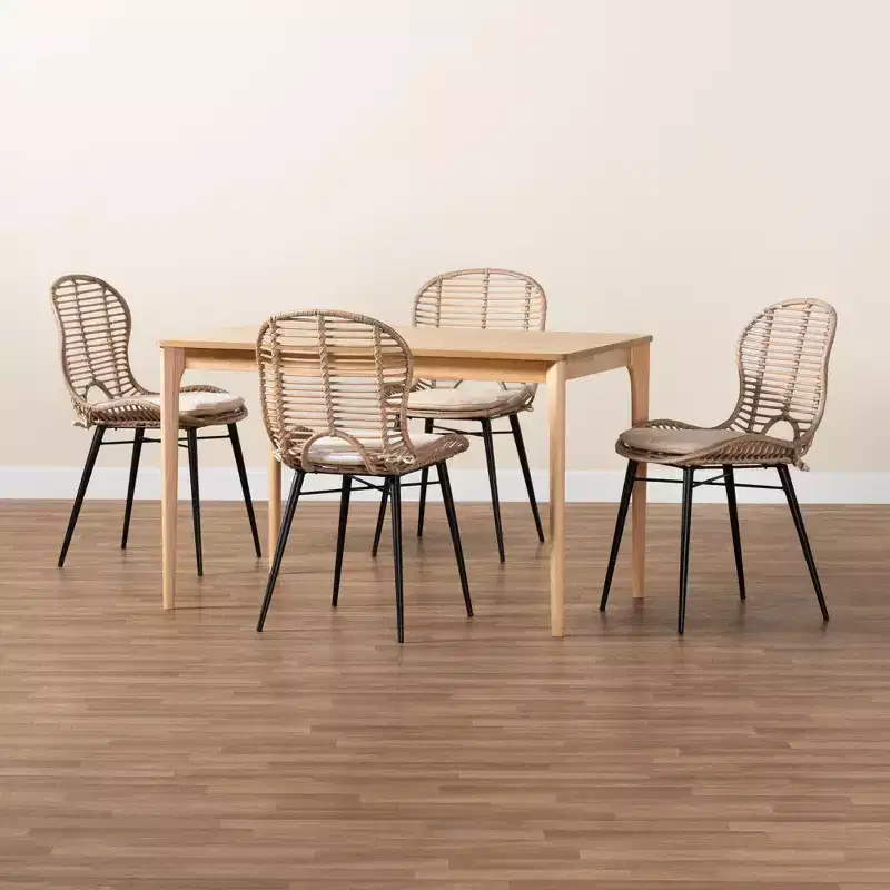Baxton Studio Brenna Modern Bohemian Wood 5-Piece Dining Set