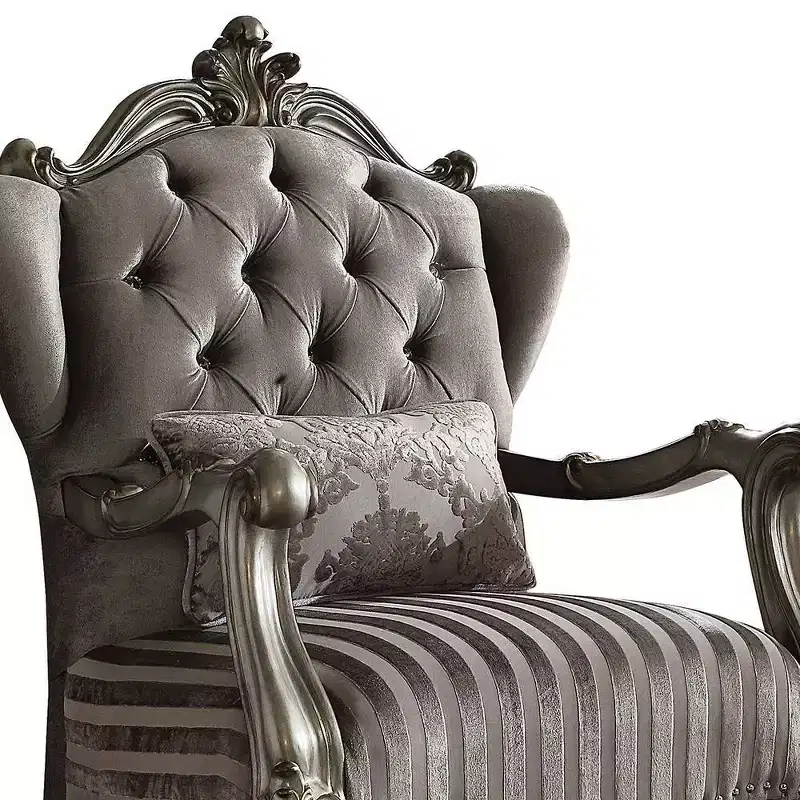 Versailles Chair with 1 Pillow Velvet/Antique Platinum Finish - Acme Furniture