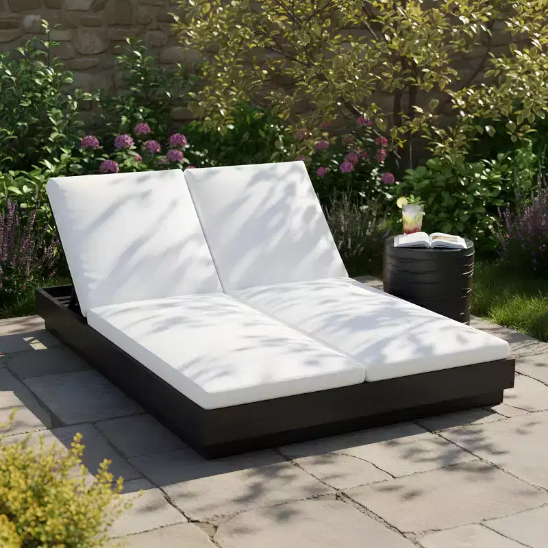 Christopher Knight Home Yara Modern Patio Acacia Wood Double Sunlounge with Lightweight Concrete Side Table