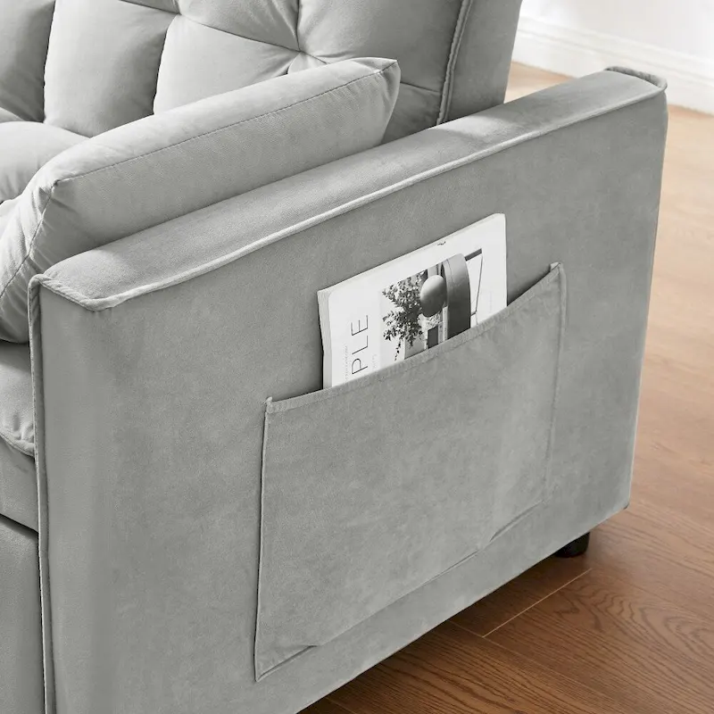 3 in 1 Convertible Velvet Sofa Couch w/Pullout Bed and Reclining Backres
