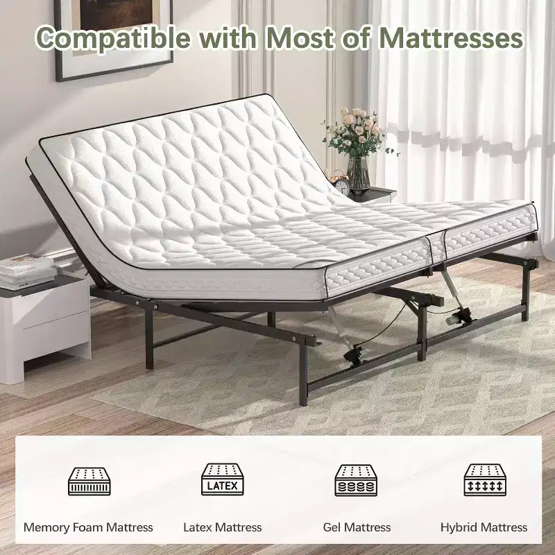 Adjustable Bed Frame Electric Bed Base with Wired Remote, Ergonomic Foot and Head Incline Function, King