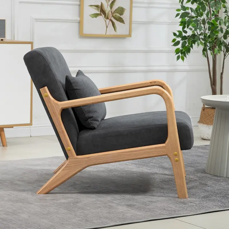 Mid-Century Velvet Upholstered Accent Chair Armchair w/Waist Cushion