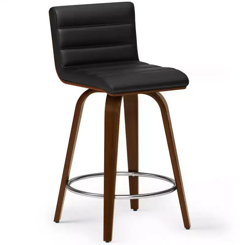 WyndenHall Madigan Swivel Counter Height Barstool Black: Square, Upholstered, Adjustable, Faux Leather