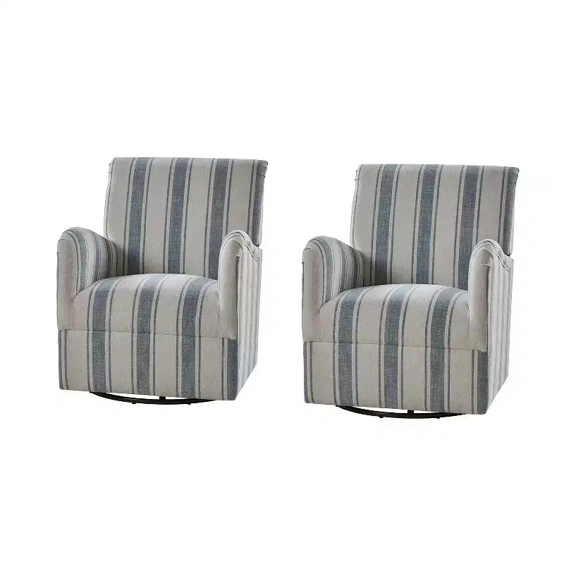 Set of 2 Livia Transitional 360-Degree Swivel Armchair With Jacobean Strip Pattern | HULALA HOME