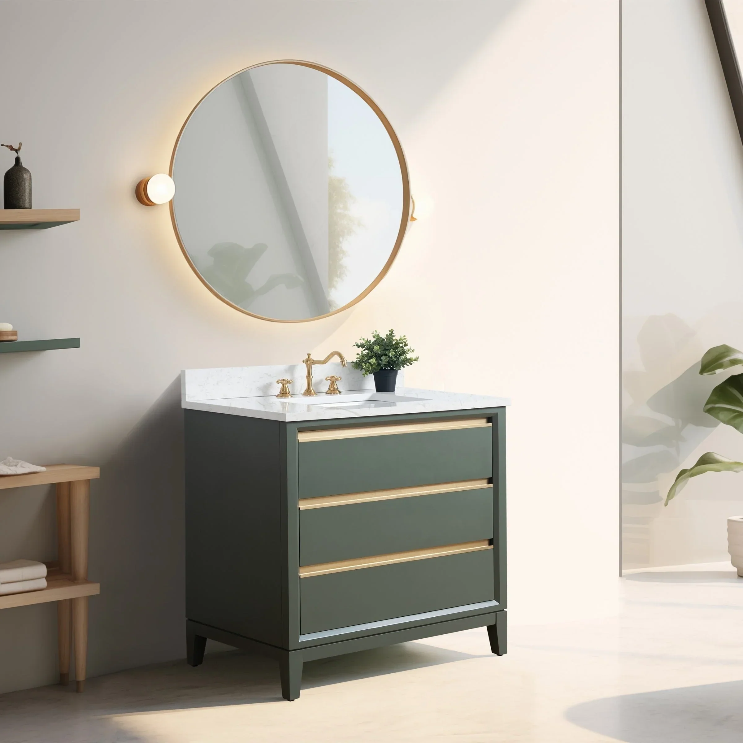 Vanity Art Bathroom Vanity with Ceramic Sink and Engineered Marble Top
