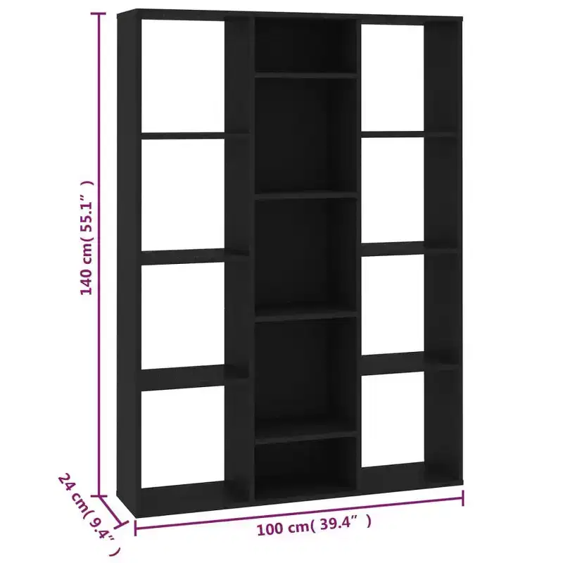 vidaXL Room Divider/Book Cabinet Black 39.4x9.4x55.1 Engineered Wood