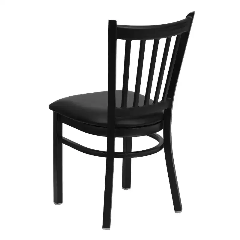 Black Metal Frame Vertical Back Dining Chair – Vinyl or Wood Seat, Seats 1