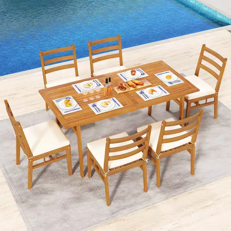Costway Solid Acacia Wood Patio Chair Set of 4 w/ Padded Seat Cushions