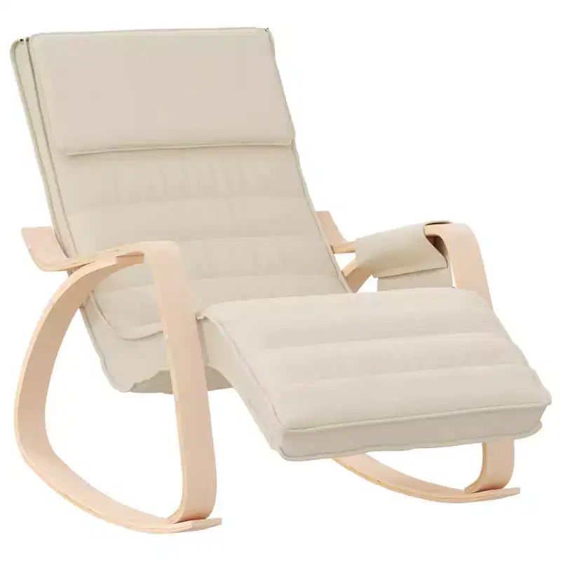 CLIHOME Modern Rocking Chair,Wood Frame with Breathable Fabric Upholstery,Glider Rocker with Pillow for Living Room, Bedroom