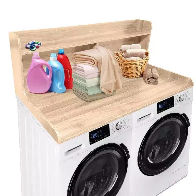 TROPOW 2-Tier Laundry Countertop (54x27.55x19.68), Washer/Dryer Cover with 2.75 Edge Rails&Anti-Slip Pads for Laundry Room Storage
