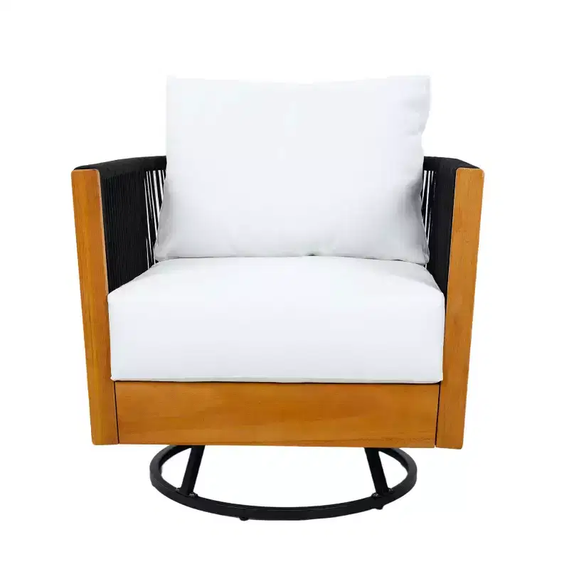 Christopher Knight Home Lucian Modern Patio Acacia Wood Handwoven Rope 360 Swivel Chair