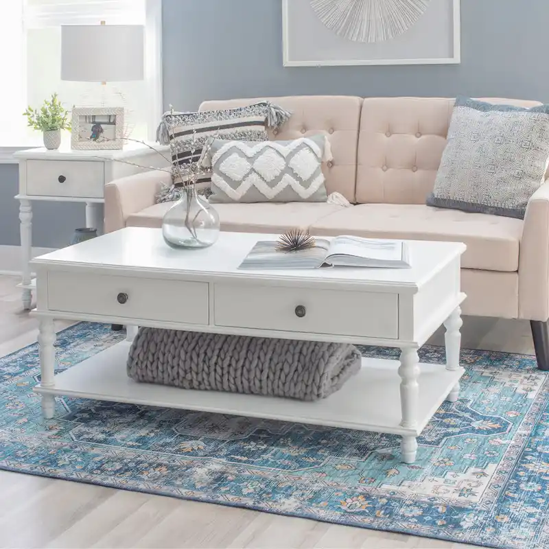 Jowin White Wood 2 Drawer Coffee Table