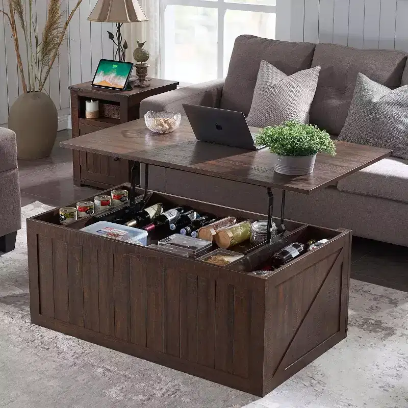 Farmhouse 48 Lift Top Coffee Table with Sliding Groove Barn Door, Coffee Table for Living Room