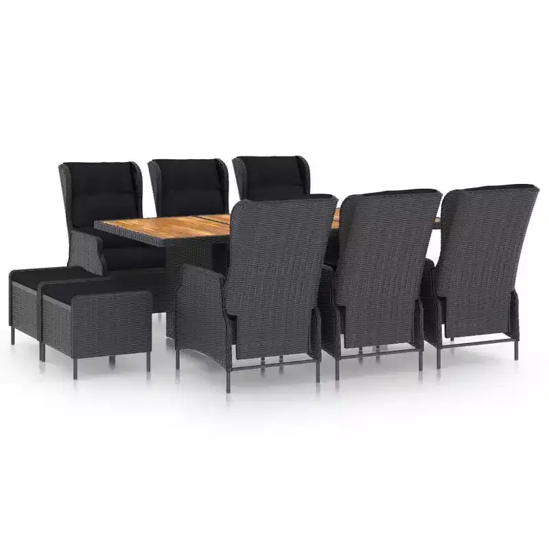 vidaXL Patio Dining Set 9 Piece Outdoor Dining Table and Chairs Poly Rattan