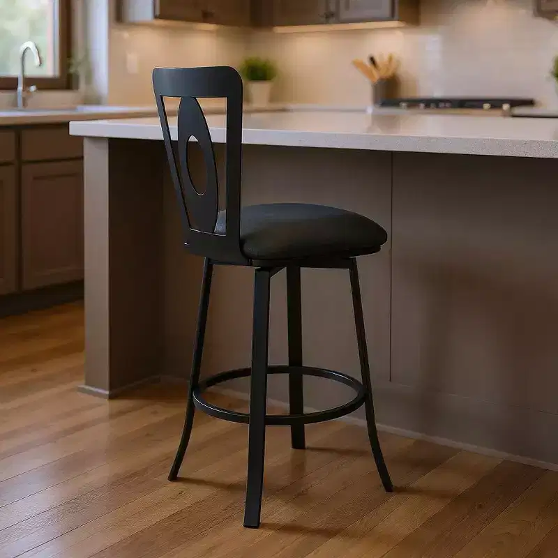 26 Gray And Black Faux Leather And Iron Swivel Counter Height Bar Chair