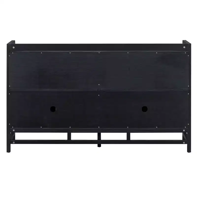 Sideboard Buffet Cabinet with Decorative Rattan Doors, Storage for Dining and Living Room, Black+Natural