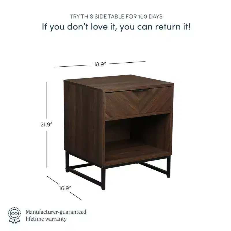 Nathan James Set of 2 Kensi Wood Herringbone Nightstands