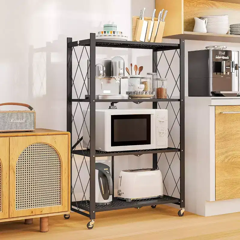 SUGIFT 4-Tier Foldable Metal Shelf with Wheels