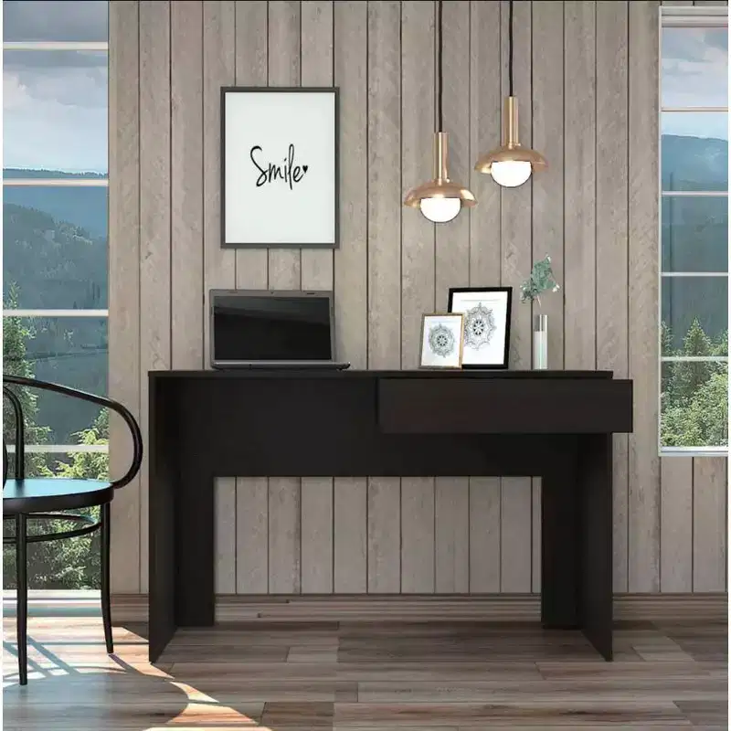 Black Engineered Wood Tampa Computer Writing Desk with 2 Drawers