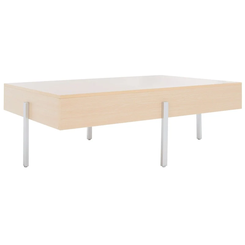Rectangular Wood Coffee Table with Metal Legs, 47W x 30D x 16H