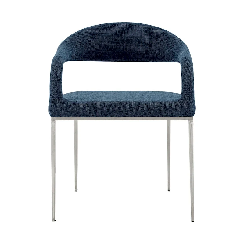HomeRoots Set of Two Blue And Silver Upholstered Polyester Open Back Dining Arm Chairs