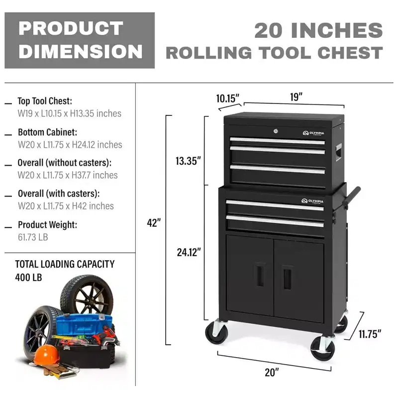 Olympia Tools 20-Inch Rolling Tool Cabinet with 5 Drawers, Locking Storage