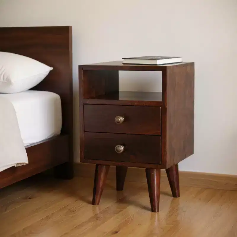 HomeRoots 20 Walnut Solid Wood Square Two Drawer Nightstand