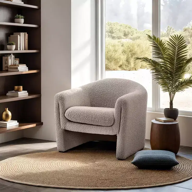 Modern U-Shaped Boucle Upholstered Accent Chair with Curved Arms