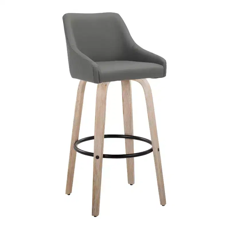 LumiSource Set of 2 Hannah Barstools Whitewashed Wood/Dark Gray PU
