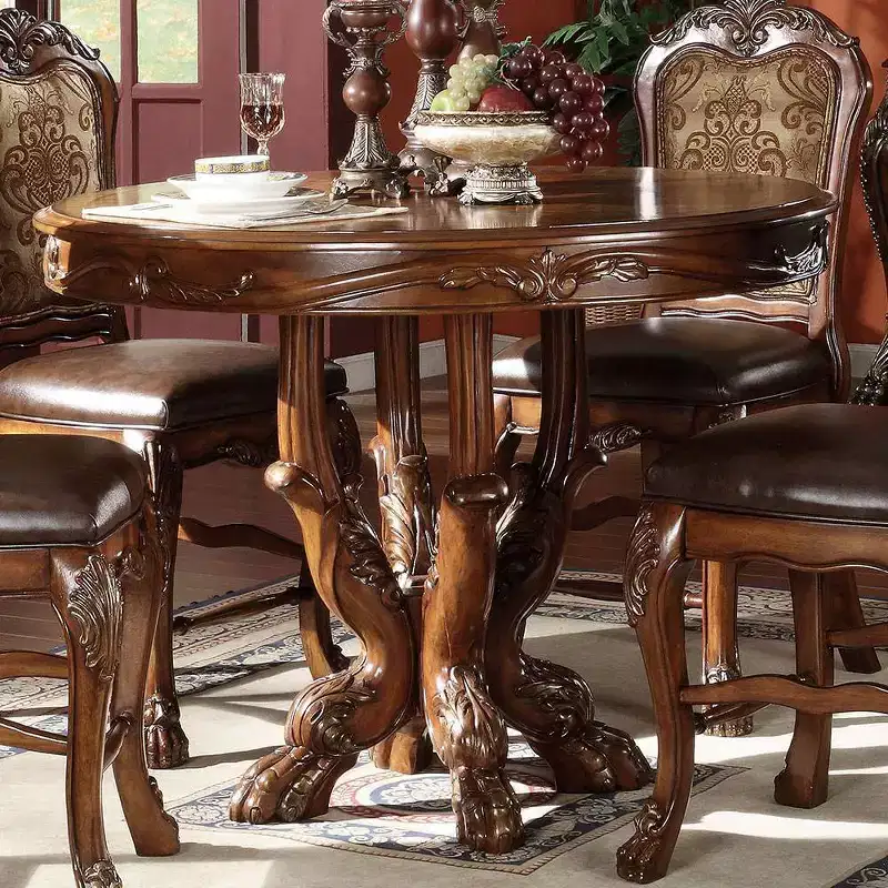 Round Dining Table, Cherry Oak Finish, Pedestal Base, Seats 4