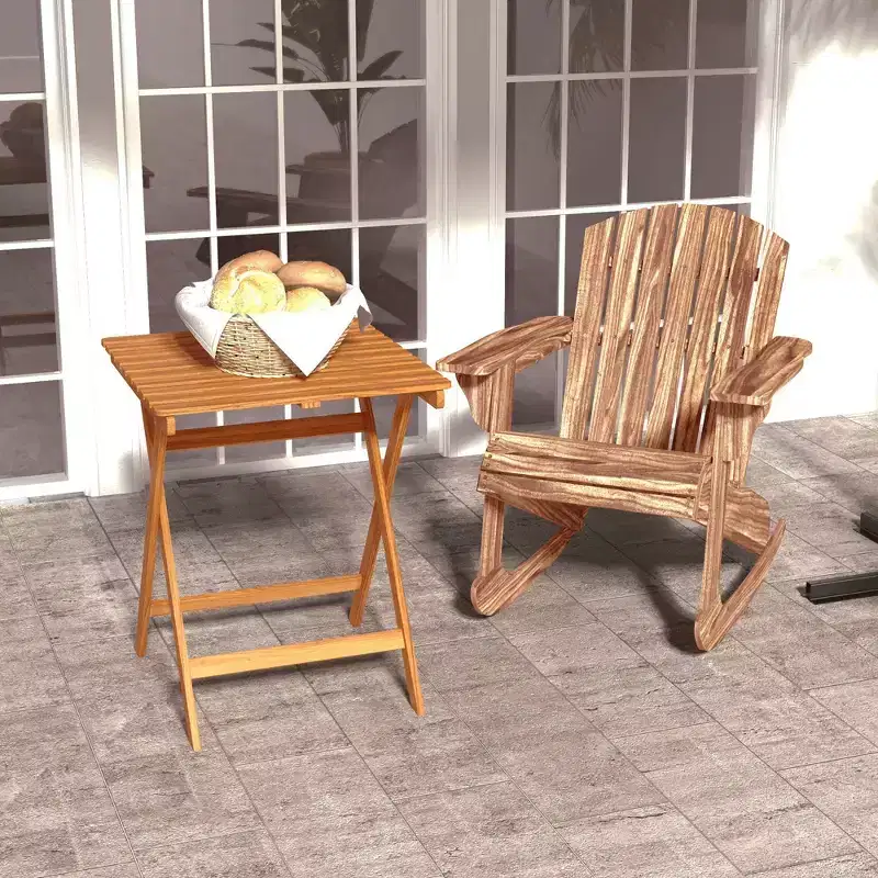Outsunny Rustic Wooden Adirondack Rocking Chair Outdoor Lounge Chair Fire Pit Seating with Slatted Wooden Design for Patio, Backyard