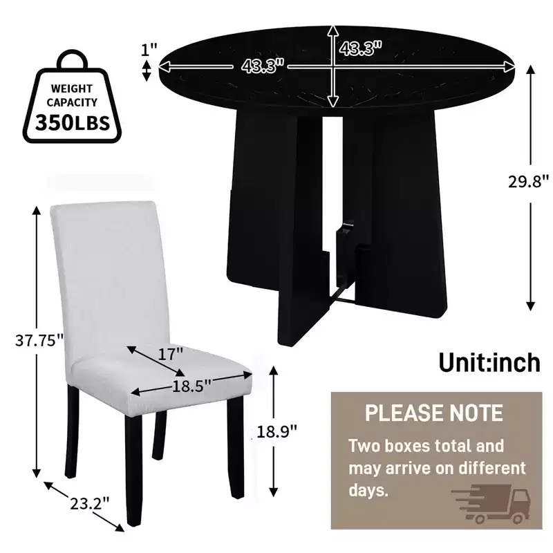 GDFStudio Jacobs 5-Piece Round Dining Table set with 43 Modern Dining Table and 4 Upholstered Chairs