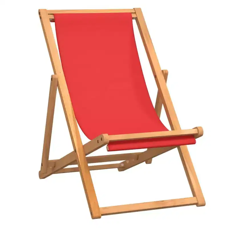 vidaXL Beach Chair Solid Teak wood, fabric Foldable Beach Chair