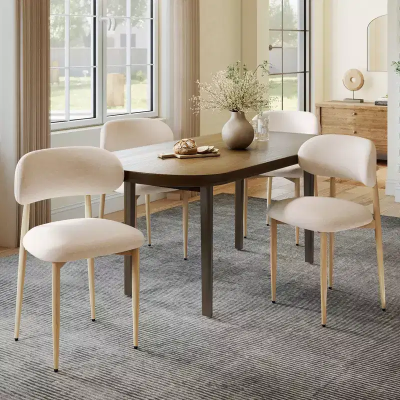 GDFStudio Adanna Modern Metal Upholstered Dining Chairs with Curved Backrest (Set of 4)
