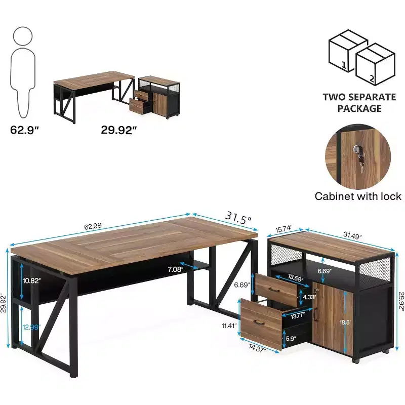 Lantine 63 L Shaped Executive Desk with Drawer Cabinet