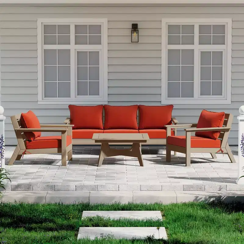 WestinTrends Avalon Outdoor 6-Piece Modular Sectional Patio Furniture Sofa Set, Weathered Wood/Orange