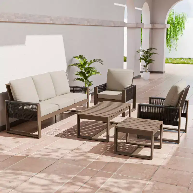 EAGLE PEAK Natural Cedar Wood Conversation Set, Outdoor Patio Furniture with Coffee Table and Side Table