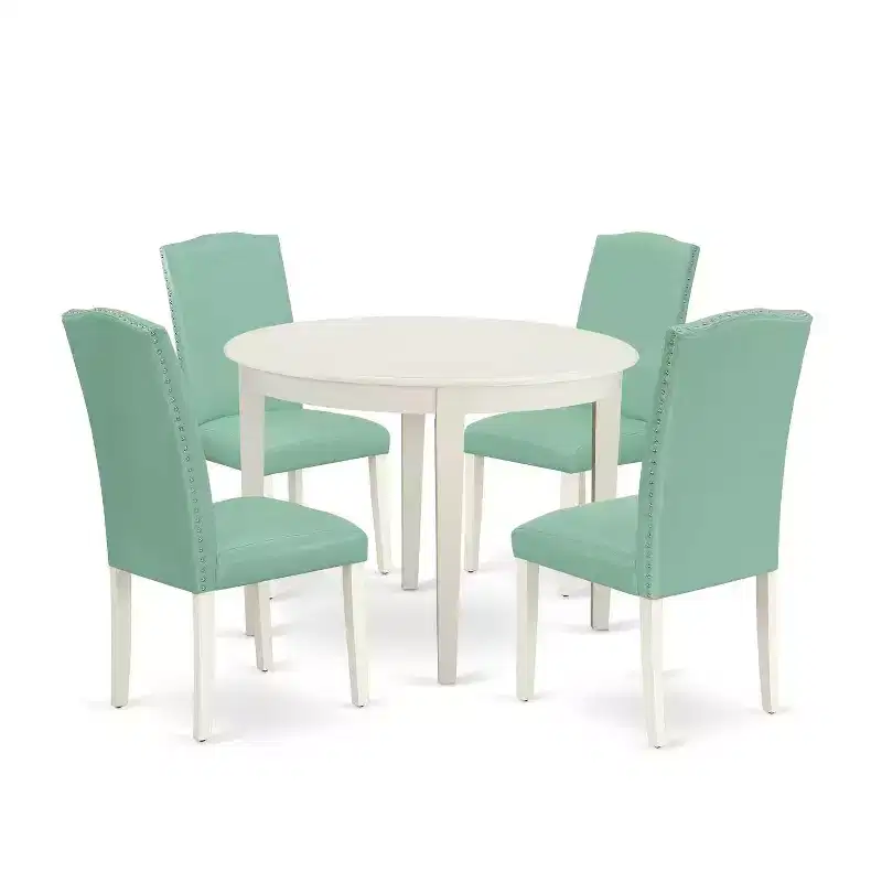 Round Kitchen Table Set 5 Piece - 42 Inch Table & 4 Parsons Chairs - Rustic Dining Room Set