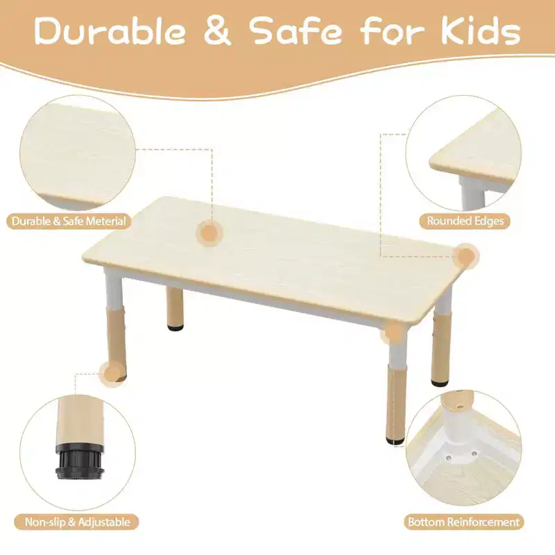 Kids Table and Chair Set, Children Activity Desk w/Easy Wipe Graffiti Desktop & Non-Slip Legs, Height Adjustable Toddler Table & 4 Chairs Set