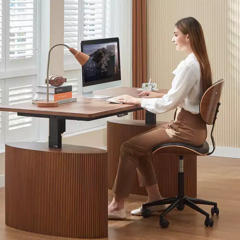 Bestier Bentwood Ergonomic Armless Home Office Desk Chair, Comfy Table Chair with Lumbar Support, PU Leather Height Adjustable Task Chair with Wheels