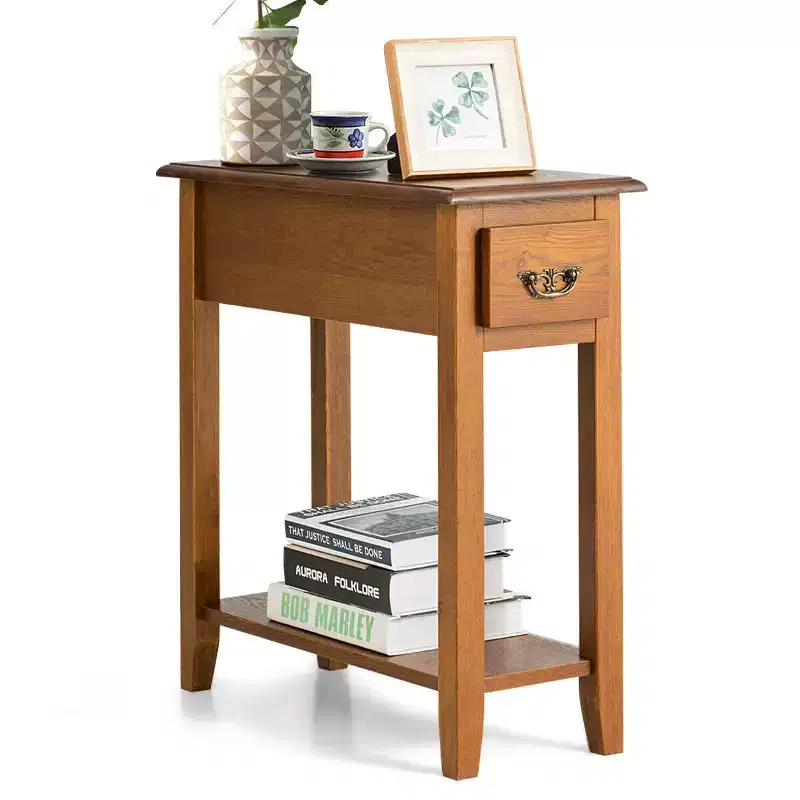 Narrow End Table Bedside Nightstand with Drawer, Yellow