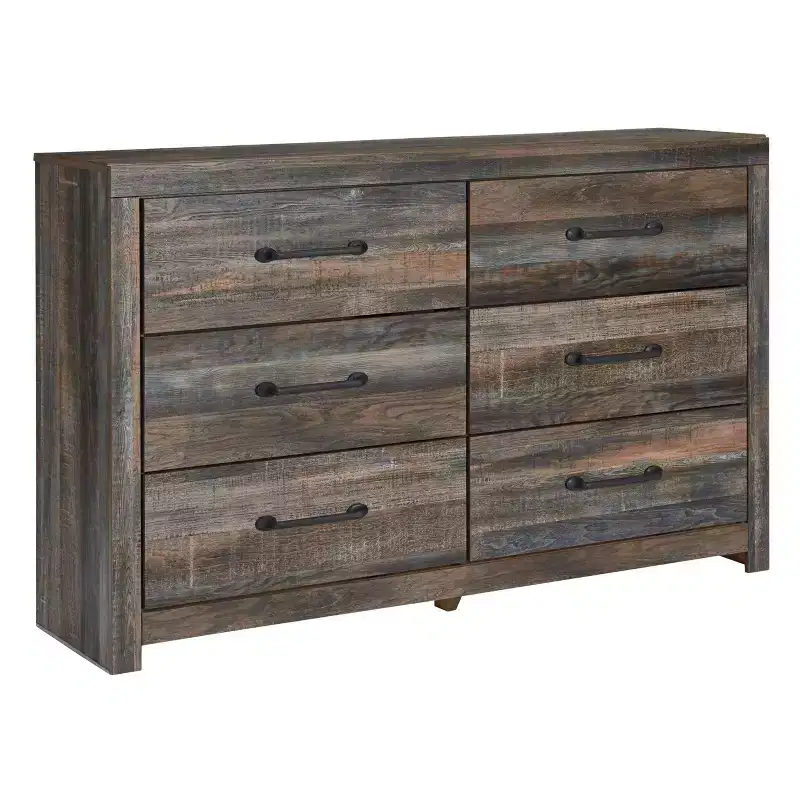6-Drawer Dresser, Rustic Industrial Style with Replicated Wood Grain, Dark Metal Hardware