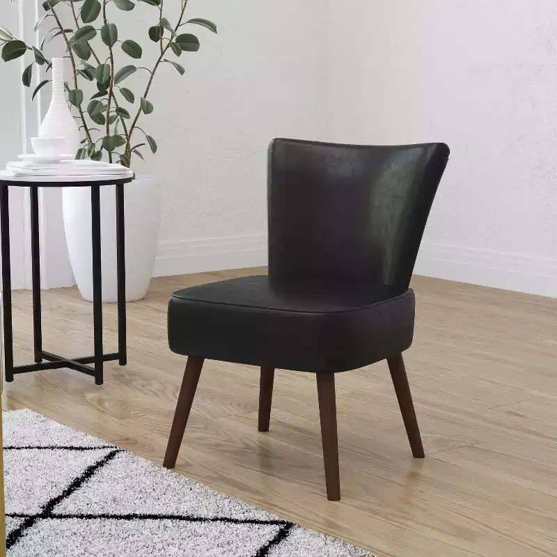Faux Leather and Larchwood Mid-Back Accent Side Chair 30.5