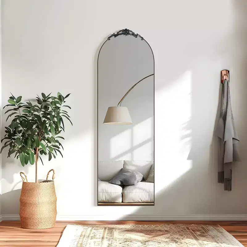 Brown Arch Style Freestanding Full-Length Mirror, 1-Person
