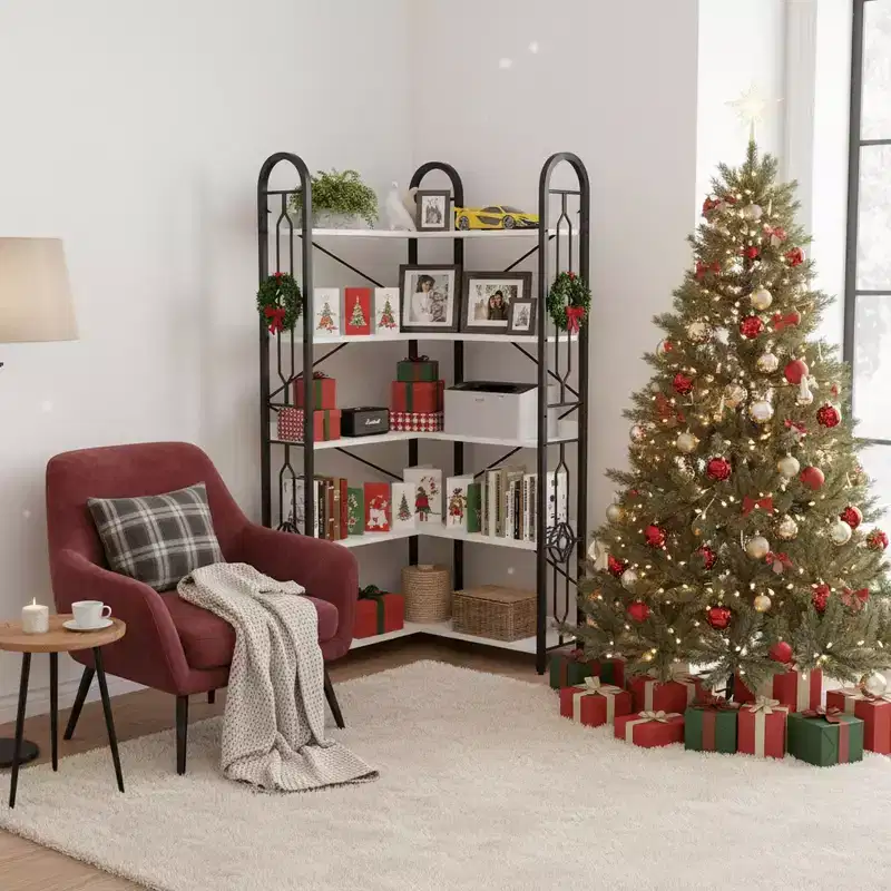 Homy Casa 5-Tier Corner Bookshelf with Metal Frame, Space-Saving Storage Rack for Living Room or Office
