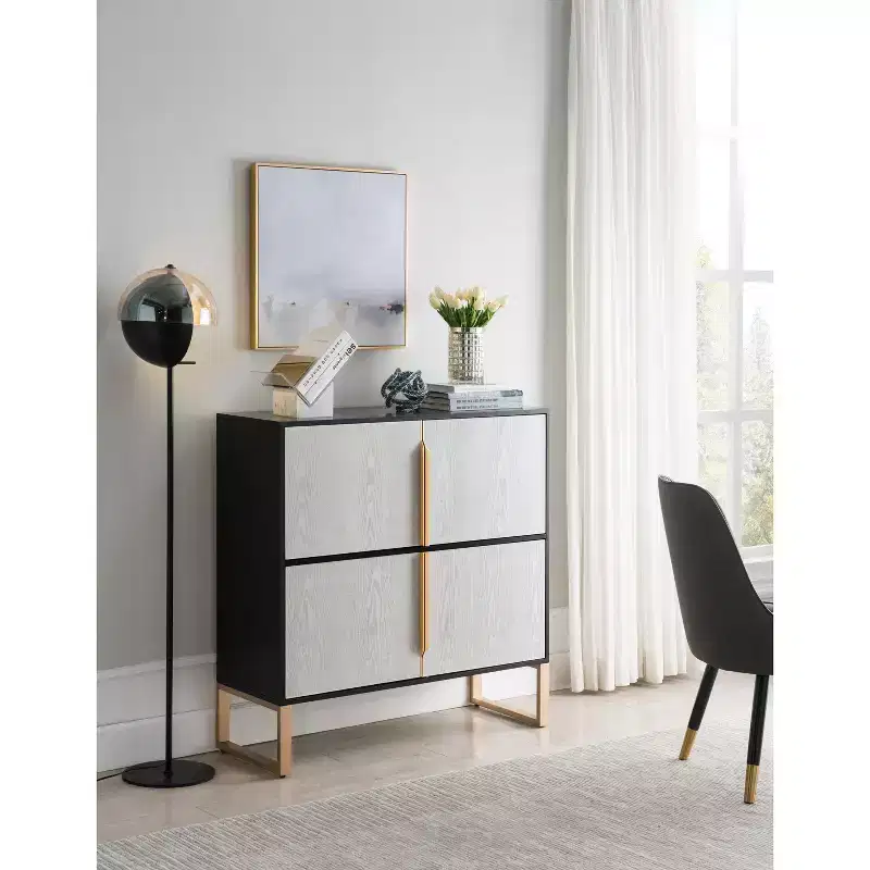 42-inch sideboard, four-door storage unit with metal base handles, suitable for kitchens, dining rooms, and living rooms.