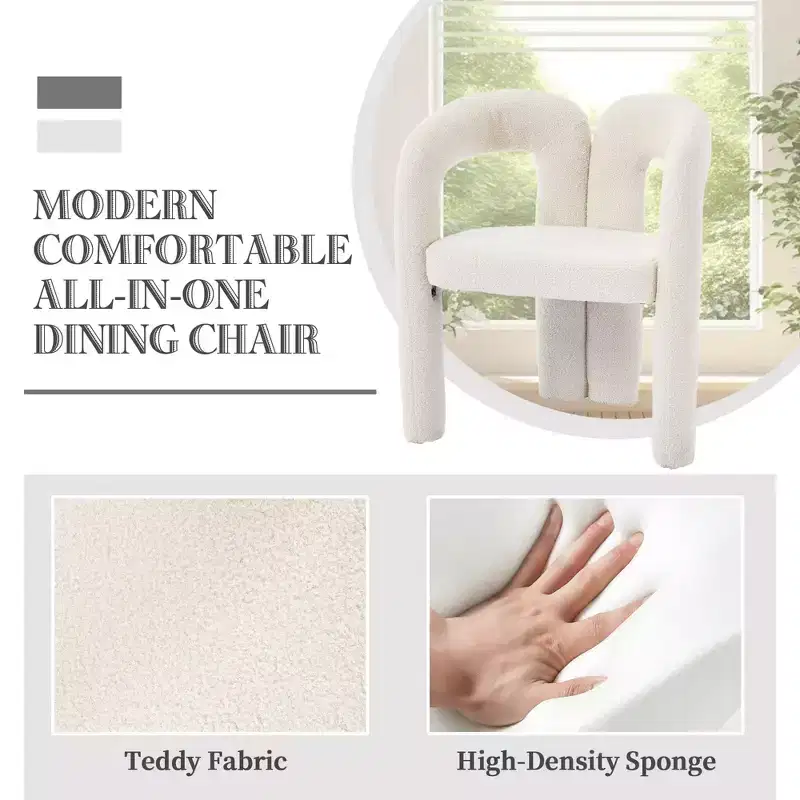 Modern Soft Chenille Accent Chair - Open Back 3-Leg Barrel - Comfy Dining Set of 2 (Beige)