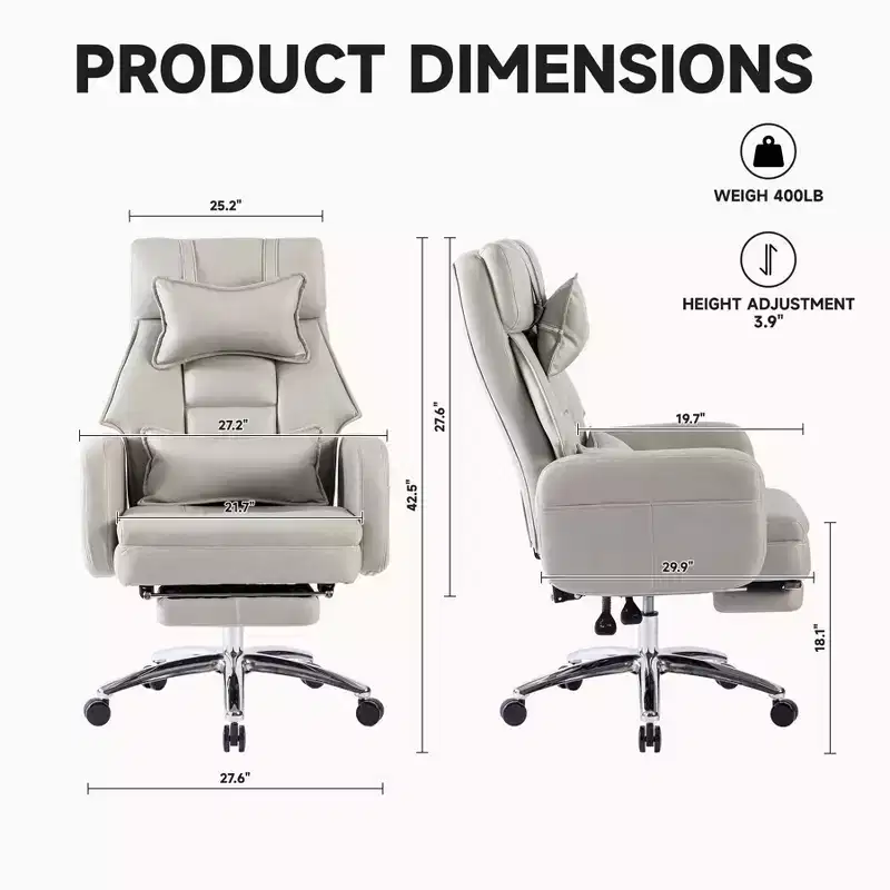 360° Swivel Ergonomic Recliner Office Chair with Footrest, Headrest & Lumbar Pillow, 400 lbs